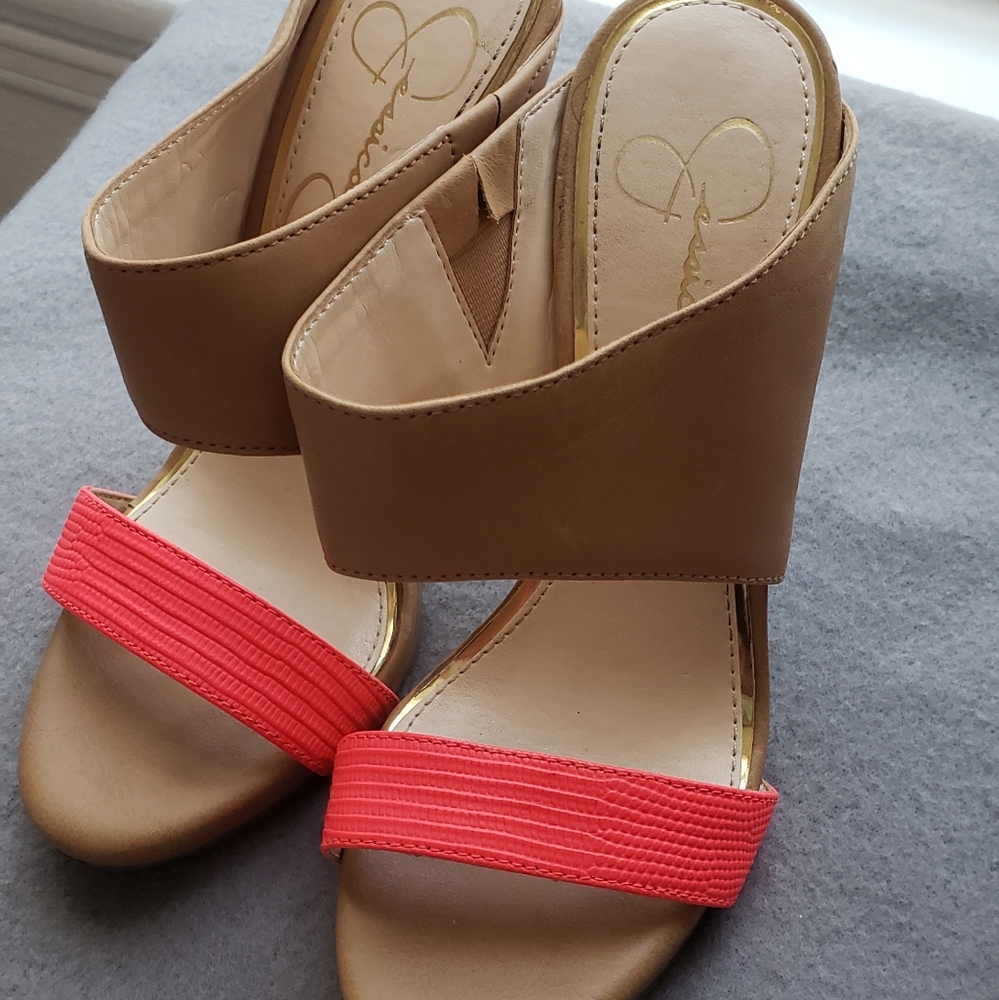 Jessica Simpson Heel Sandals Size 5.5 Tan Neon